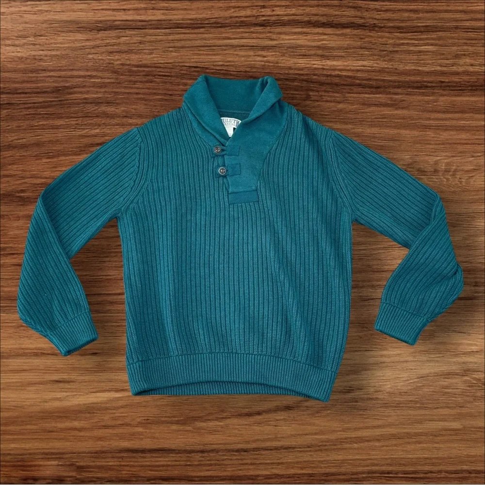 NWT Duluth Trading Blue Green‎ Thick Shawl Collar Wool Blend Sweater Men L